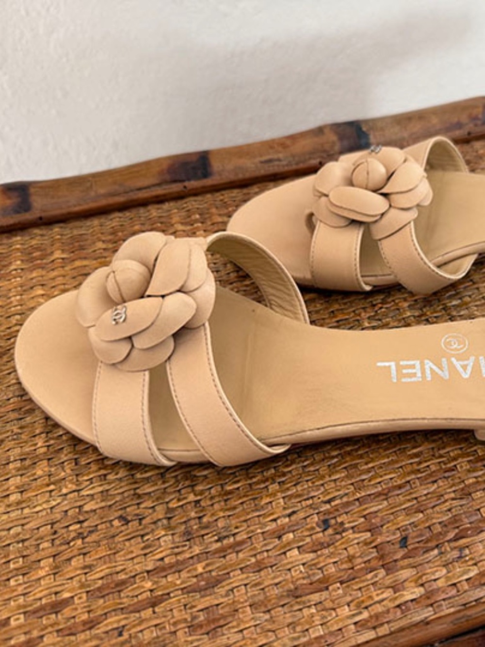 CHANEL Beige Camellia Slide Sandals - Picture 6 of 8